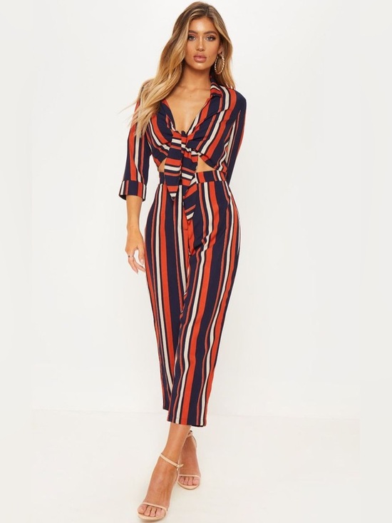 PrettyLittleThing Pants - NWT PrettyLittleThing Striped Tie Front Jumpsuit US 2